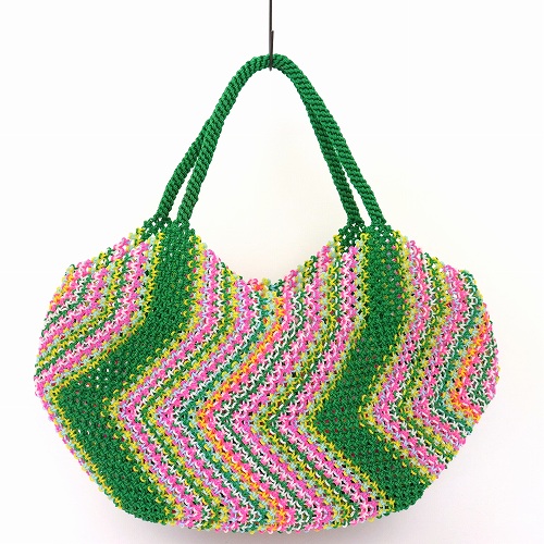 ナイロンバッグ ポッコリ ジグザグ柄 緑系