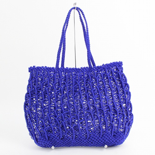 ナイロンバッグ ぐるんぐるん編み 青