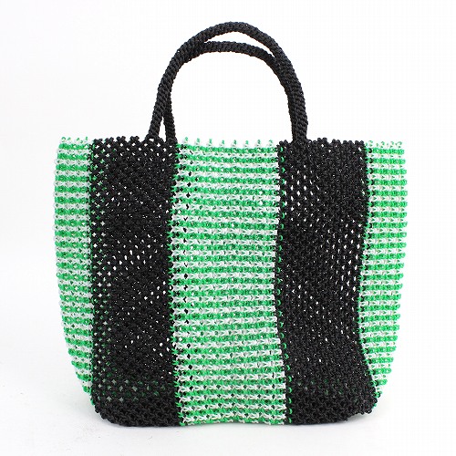 ナイロンバッグ 真ん中ストライプ 黒白緑