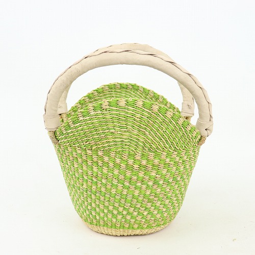 ボルガバスケット 丸底 山 チェック柄 ペールグリーン ナチュラル革