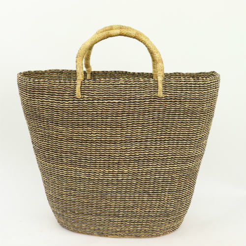 ボルガバスケット 楕円底 縦長ストライプ 黒