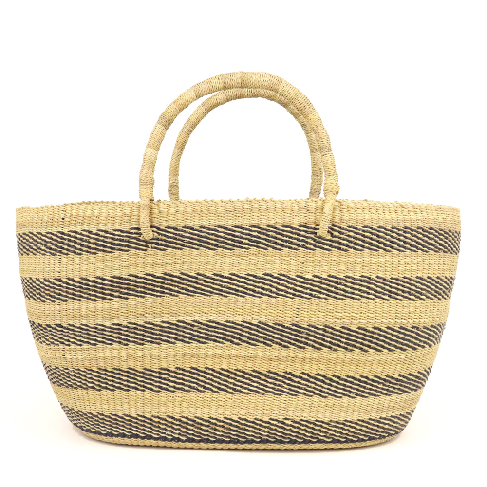 ボルガバスケット 楕円底 ボーダー ナチュラル黒