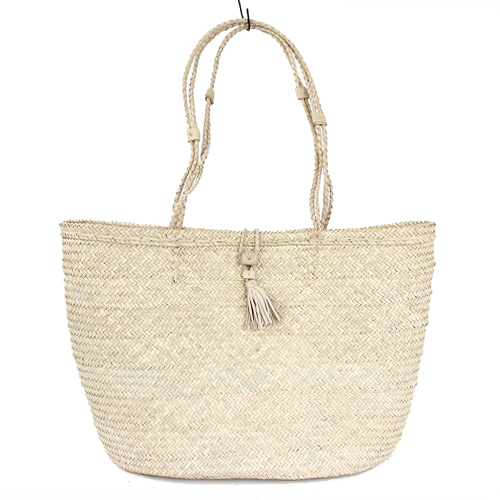 アガデスバスケット 革ショルダー付き ナチュラル革 ボタン付き