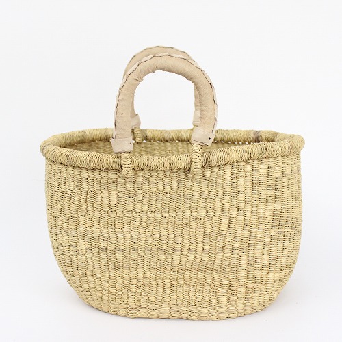 ボルガバスケット 楕円底 革ハンドル ナチュラル