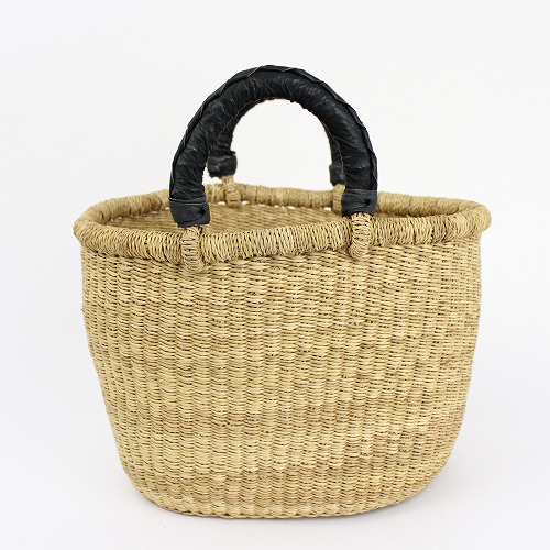 ボルガバスケット 楕円底 革ハンドル 黒