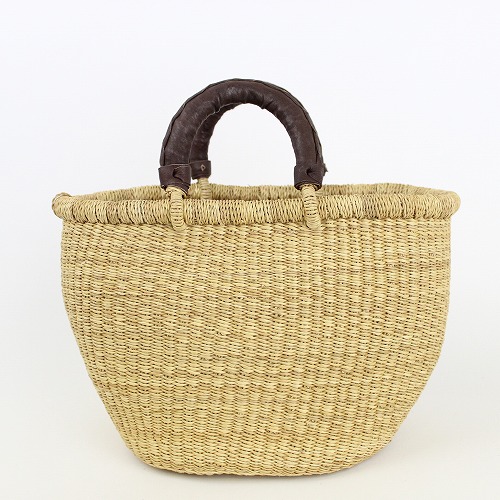 ボルガバスケット 楕円底 革ハンドル 焦げ茶