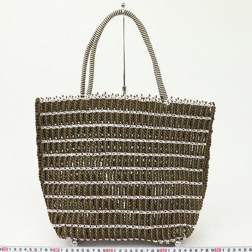 ナイロンバッグ ストライプ格子柄 白モスグリーン 21SS一点 @9000→7200