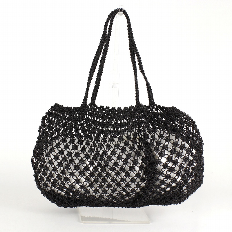 ナイロンバッグ ぷっくり透かし編み 黒