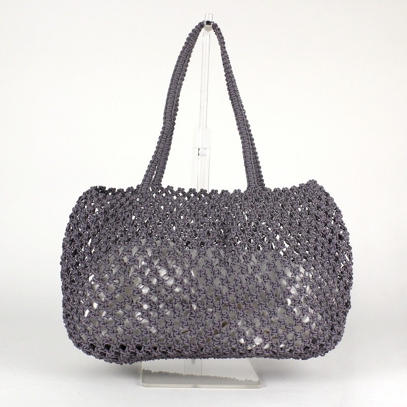 ナイロンバッグ ぷっくり透かし編み グレー