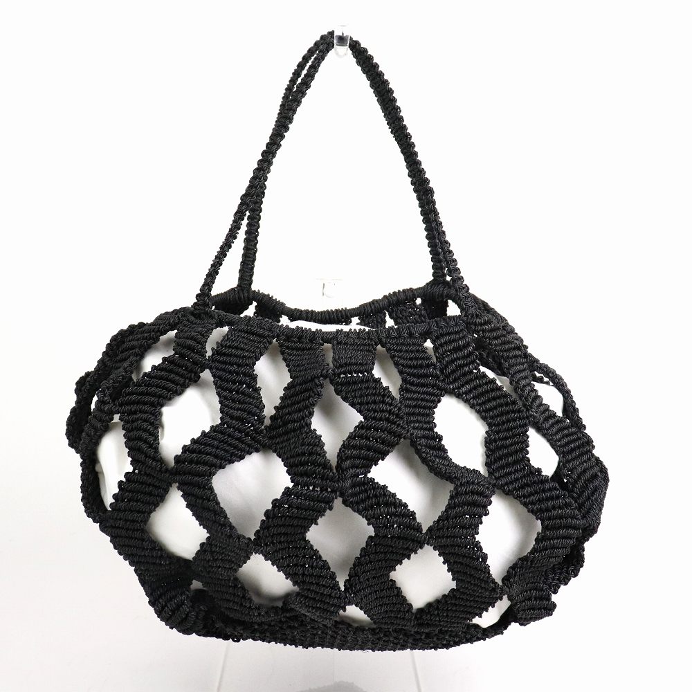 ナイロンバッグ ジグザグ編み 2本ハンドル 黒