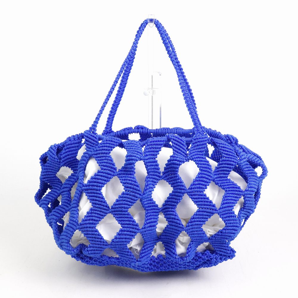 ナイロンバッグ ジグザグ編み 2本ハンドル 青