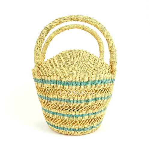 ボルガバスケット 丸底 山フォルム ミニ 3本透かし ターコイズ