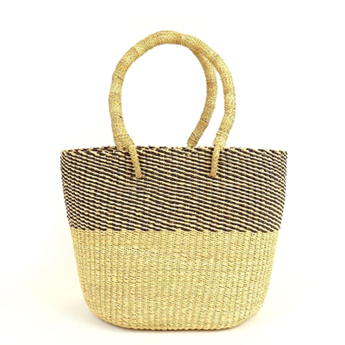 ボルガバスケット 楕円底 2トーンストライプ 黒