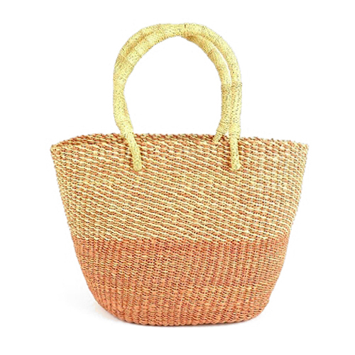 ボルガバスケット 楕円底 2トーンストライプ サーモンピンク