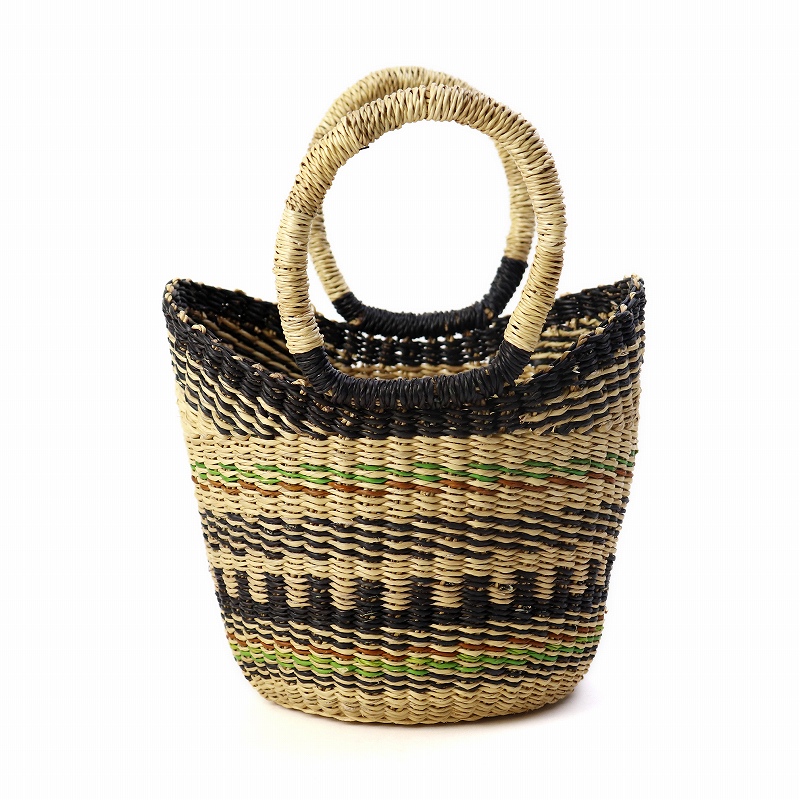 ボルガバスケット 丸底 ニケ 緑オレンジ黒 水草黒ナチュラルハンドル