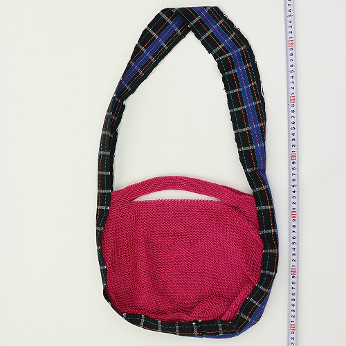 細糸カギ編みバッグ 伝統布ショルダー ピンク 21SS一点 @6300→5040