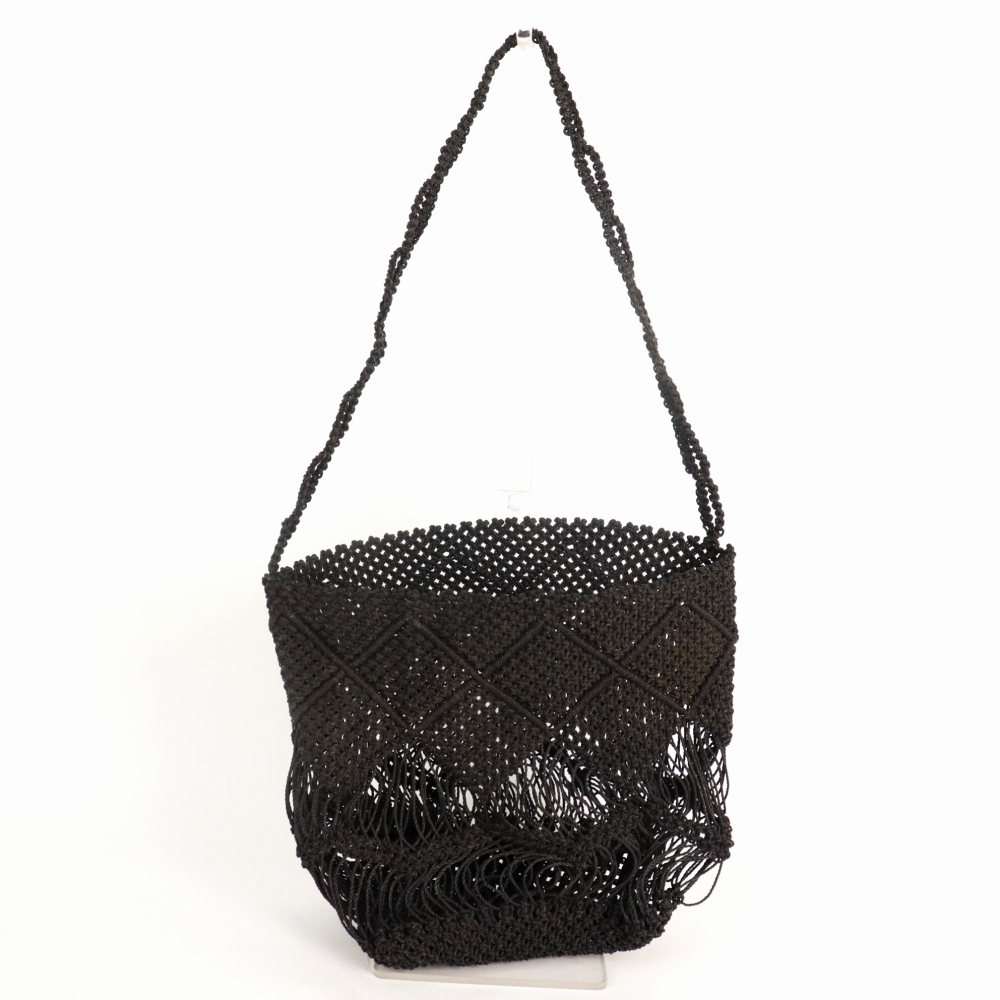 ナイロンマクラメ編みバッグ チェーン編みショルダー 黒 22SS一点 @9500→7600