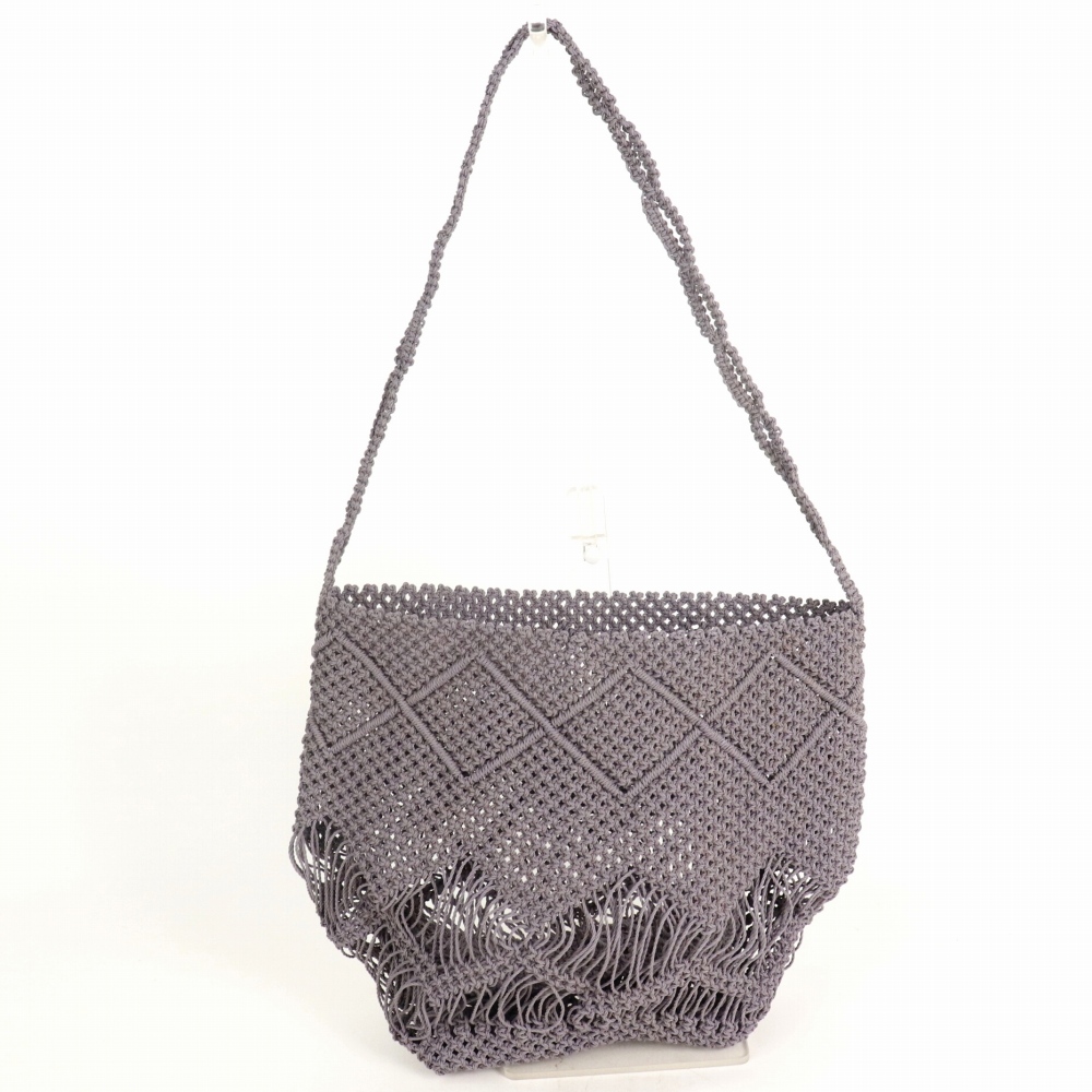 ナイロンマクラメ編みバッグ チェーン編みショルダー グレー 22SS一点 @9500→7600