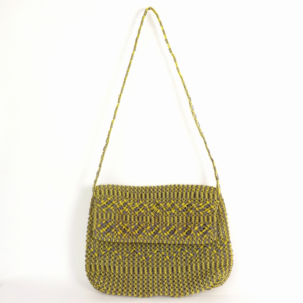 ナイロンマクラメポシェット 1本ショルダー グレー黄 22SS一点 @9500→7600
