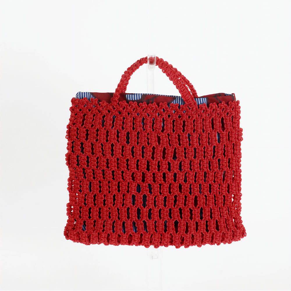 ナイロンマクラメ編みバッグ ミニ パーニュ内布 赤 22SS一点 @6000→4800
