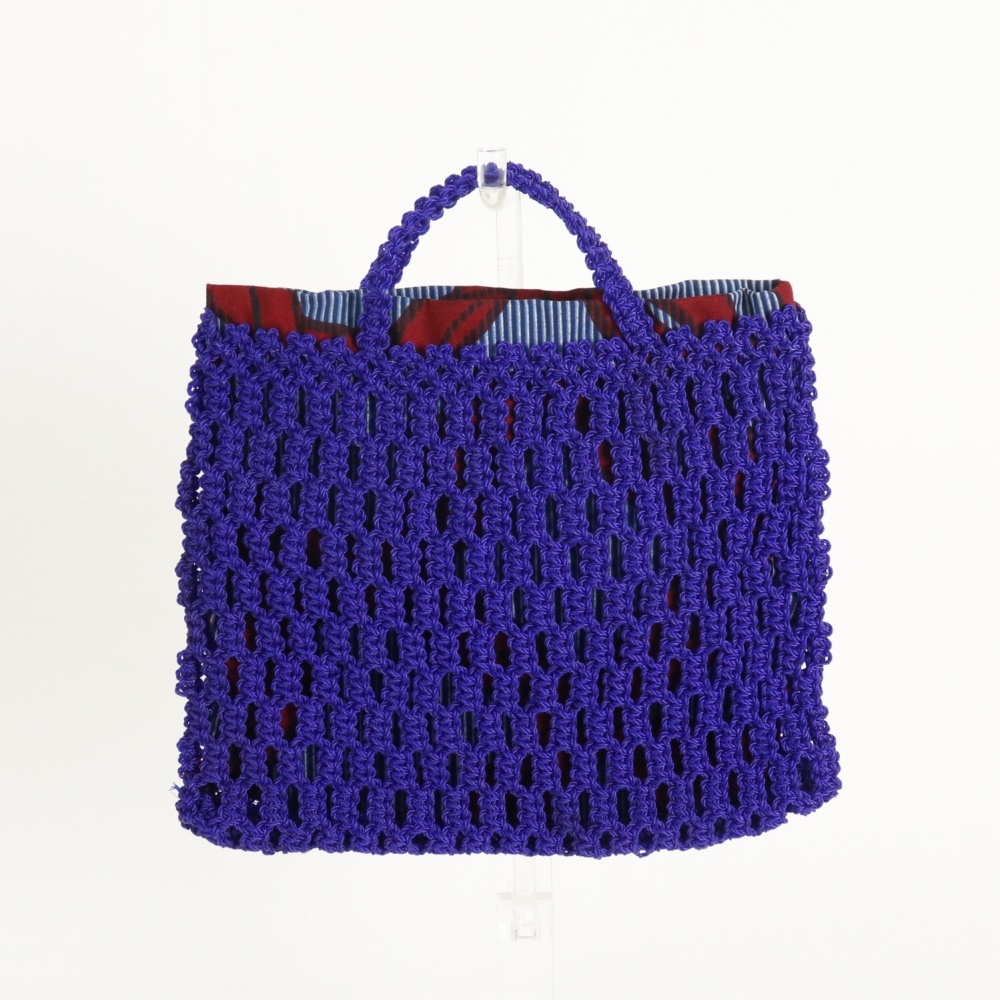ナイロンマクラメ編みバッグ ミニ パーニュ内布 青 22SS一点 @6000→4800
