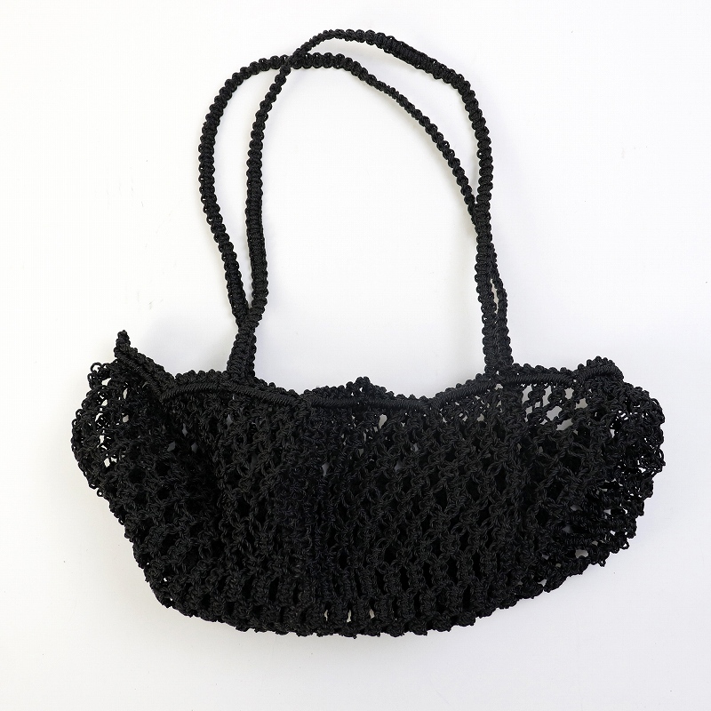 ナイロンマクラメ編みバッグ 縁ジグザグぷっくり 黒