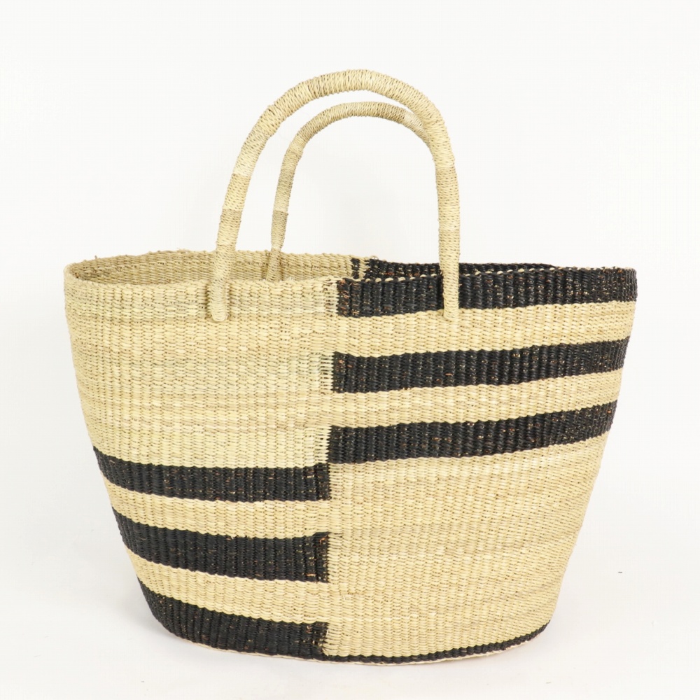 ニアリガバスケット 楕円 段々ストライプ ナチュラル黒