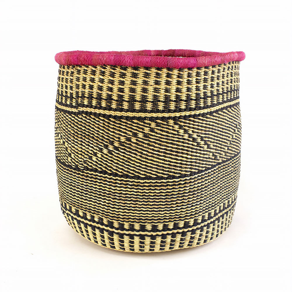 ニアリガバスケット 鉢カバー 大 ナチュラル黒 ピンク縁 23SS一点物 @15000→12000円