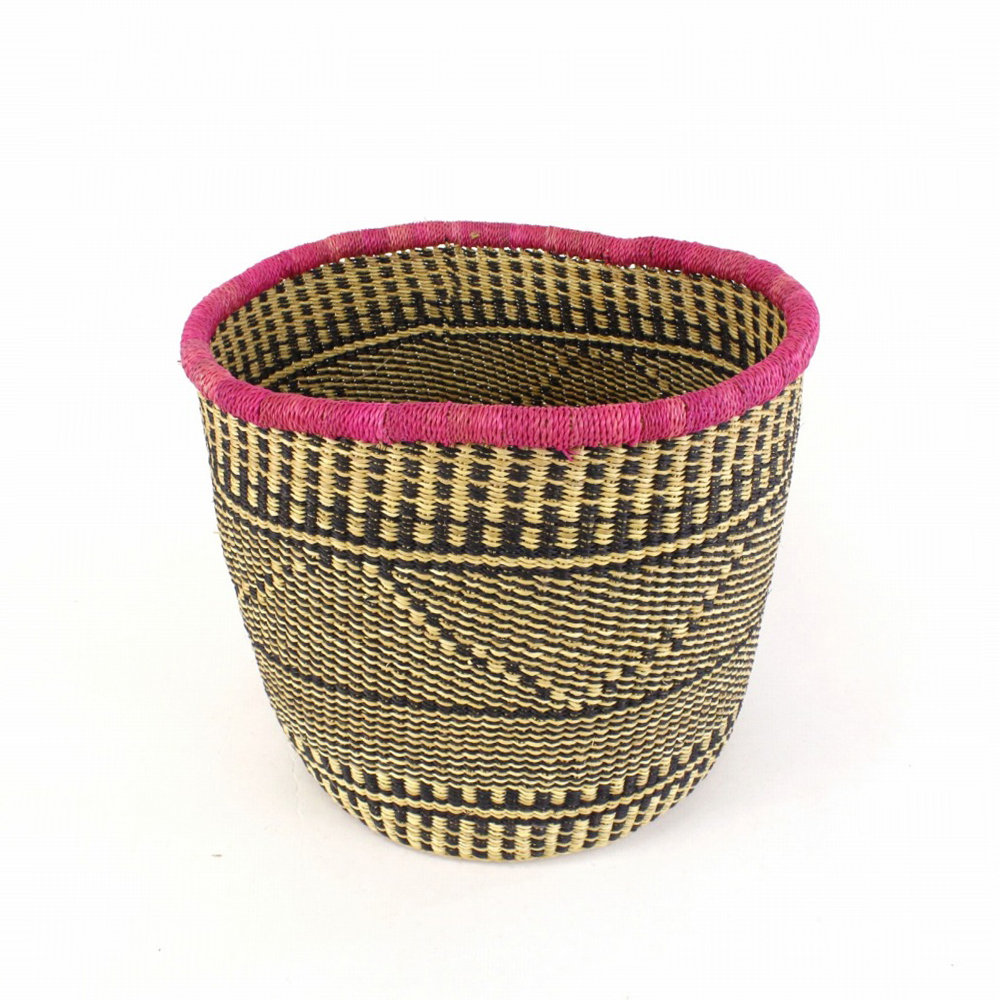 ニアリガバスケット 鉢カバー 中 ナチュラル黒 ピンク縁