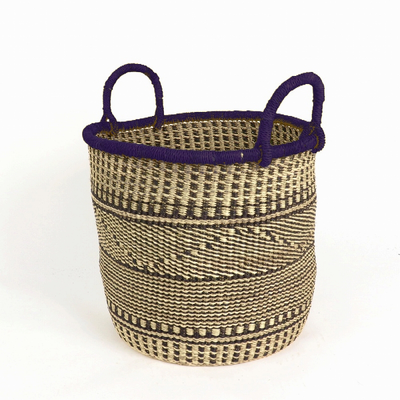 ニアリガランドリーバスケット 中 ナチュラル黒 紫縁