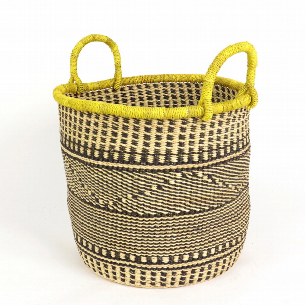 ニアリガランドリーバスケット 中 ナチュラル黒 黄色縁