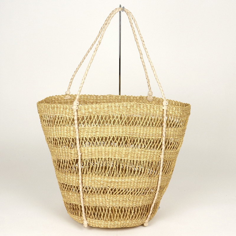 ボルガバスケット 5本透かし 大 編み革ひもショルダー ナチュラル 生成革
