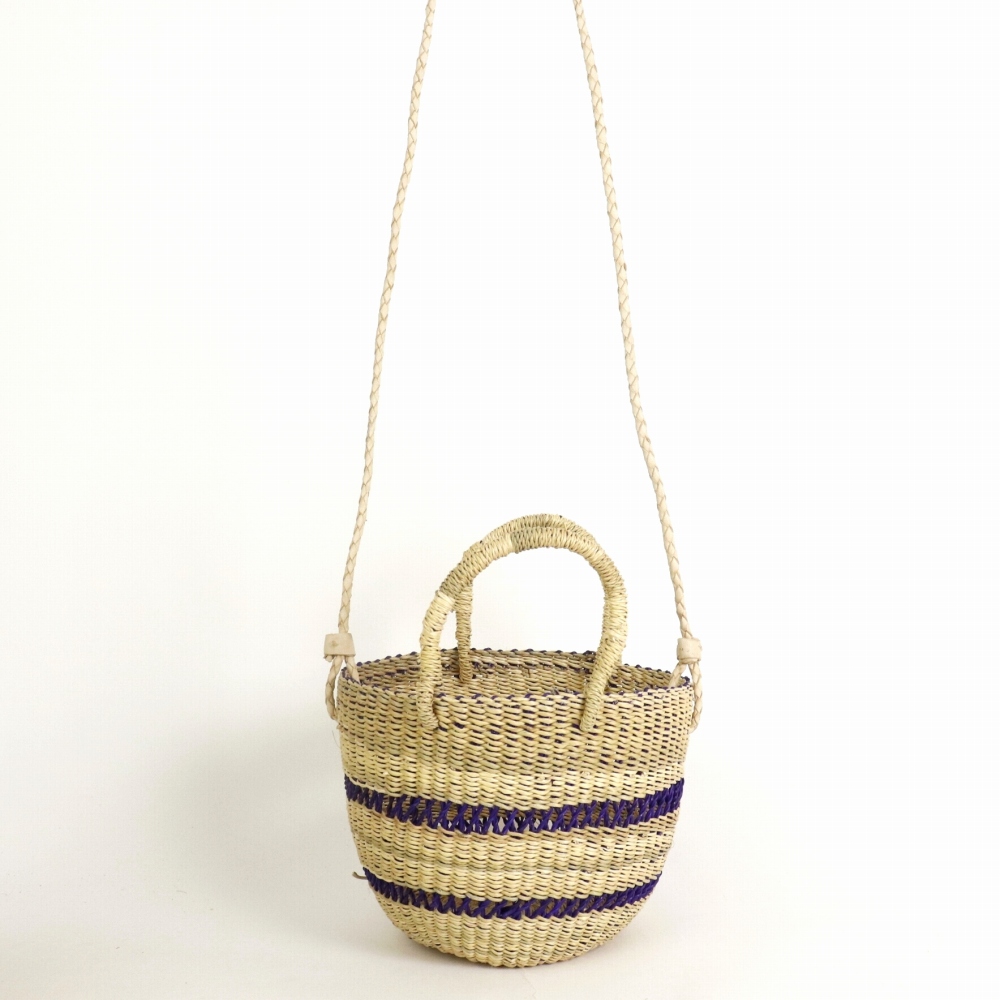 ボルガバスケット 2本透かし ミニ 細編みショルダー 紫 生成革 22SS一点 @5800→4640