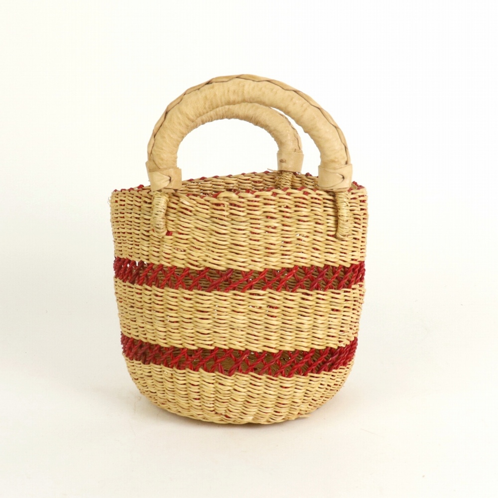 ボルガバスケット 2本透かしミニ 赤 生成革