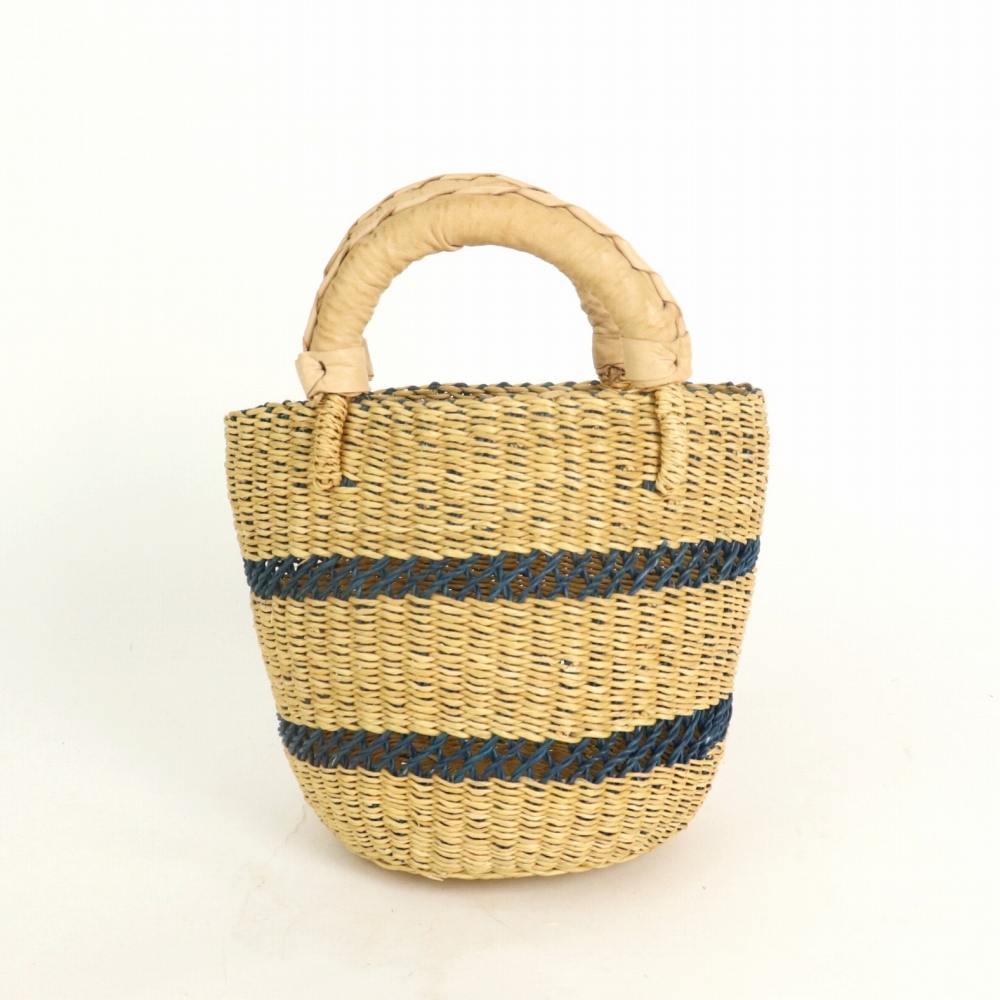 ボルガバスケット 2本透かしミニ 青 生成革