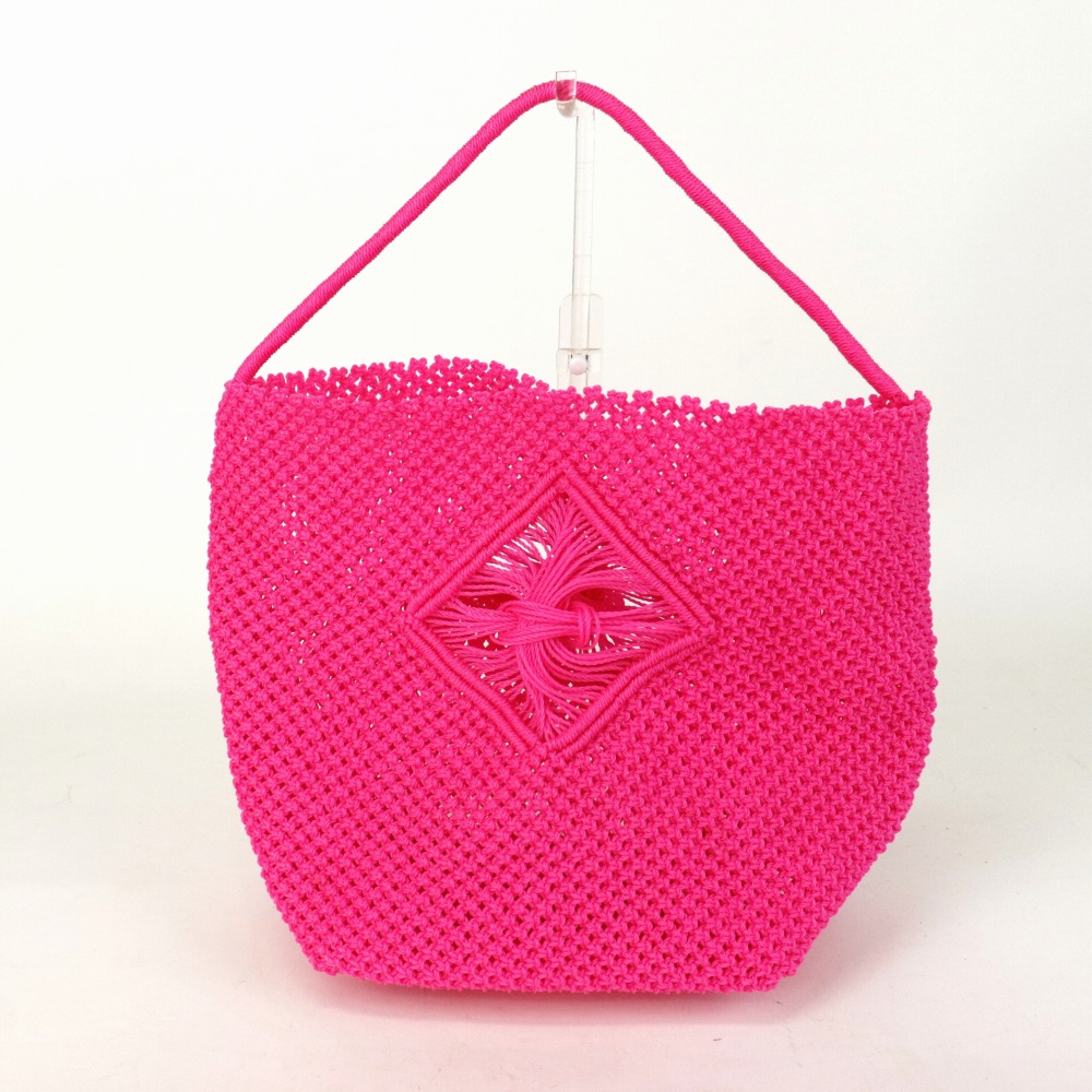 ナイロンマクラメ編みバッグ ダイヤ柄 ピンク 23SS一点物 @12500→10000円