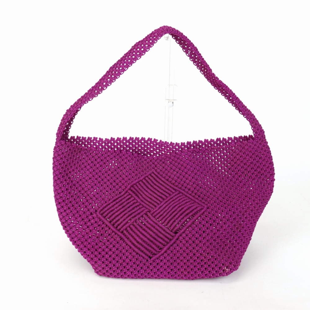 ナイロンマクラメ編みバッグ ダイヤ柄 フシア 23SS一点物 @14000→11200円