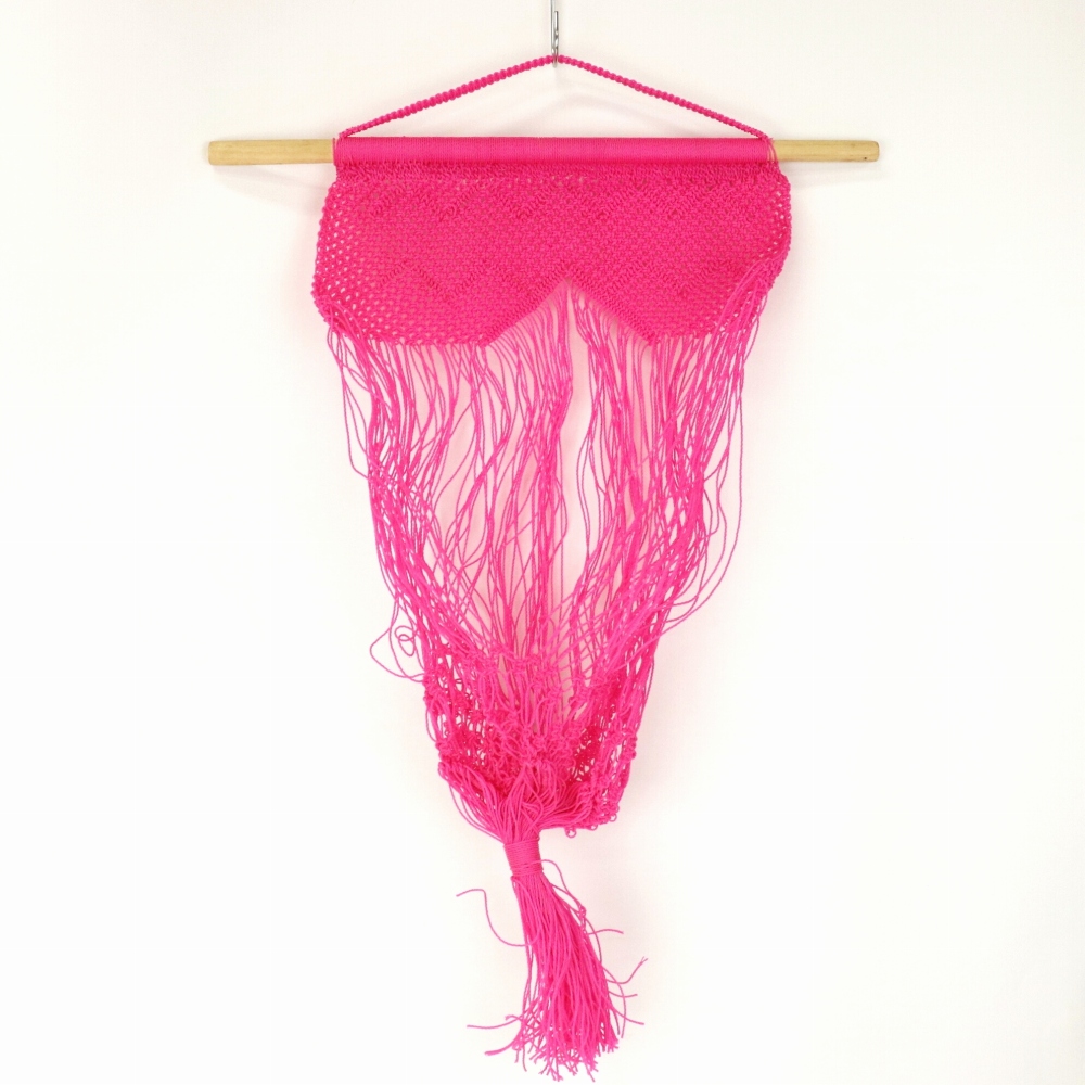 ナイロンマクラメ編み 猫ベッド ピンク 23SS一点物 @8500→6800円