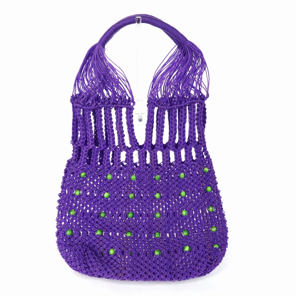 ナイロンマクラメ編みバッグ ビーズ装飾 紫 23SS一点物 @12500→10000円