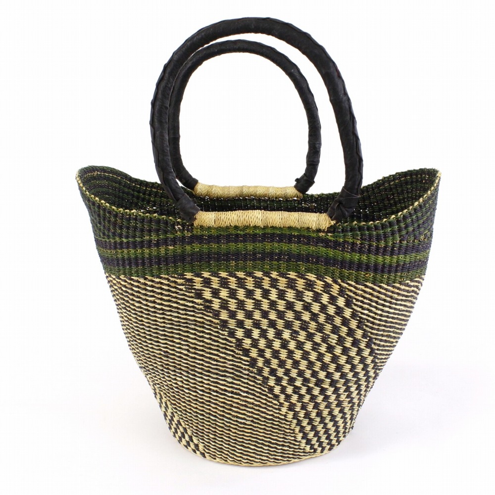 ニアリガバスケット ニケフォルム 伝統柄 大 ダークグリーン 黒ハンドル