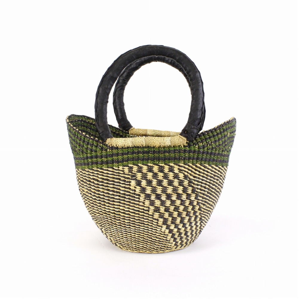 ニアリガバスケット ニケフォルム 伝統柄 小 ダークグリーン 黒ハンドル