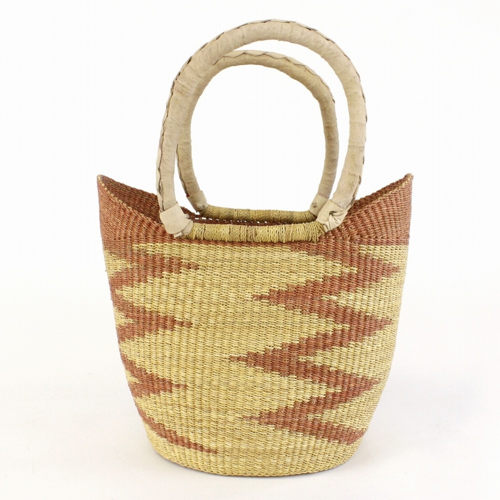 ニアリガバスケット ニケフォルム 雷柄 大 とうもろこしサーモンピンク ナチュラルハンドル