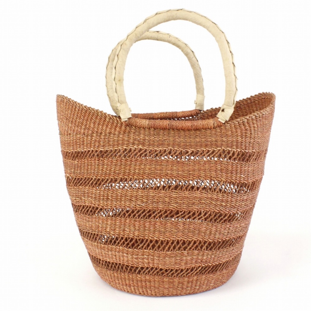 ニアリガバスケット ニケフォルム 5本透かし 大 とうもろこしサーモンピンク ナチュラルハンドル