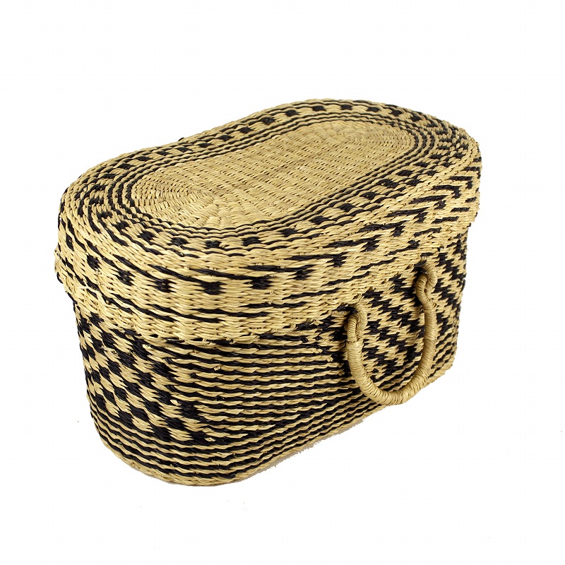 ニアリガバスケット 楕円底 蓋付き インテリア 小 ナチュラル黒