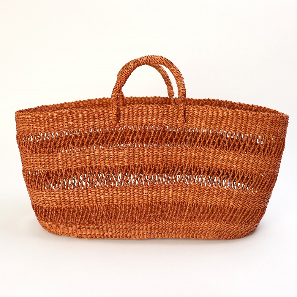 ニアリガバスケット 楕円底 5段透かし とうもろこし濃いピンク(レンガ) 横長