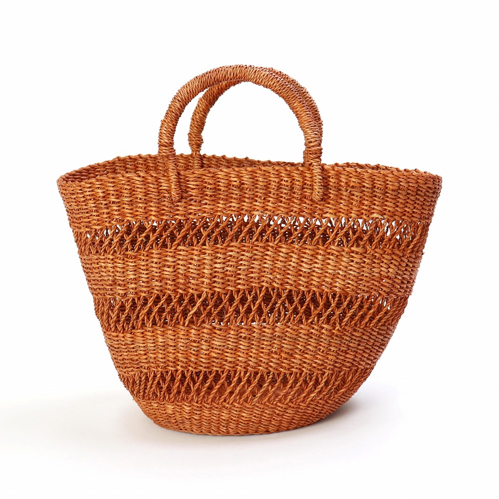 ニアリガバスケット 楕円底 5段透かし とうもろこし濃いピンク(レンガ) 小