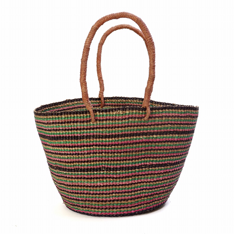 ニアリガ楕円バスケットマルチストライプ とうもろこしサーモンピンク