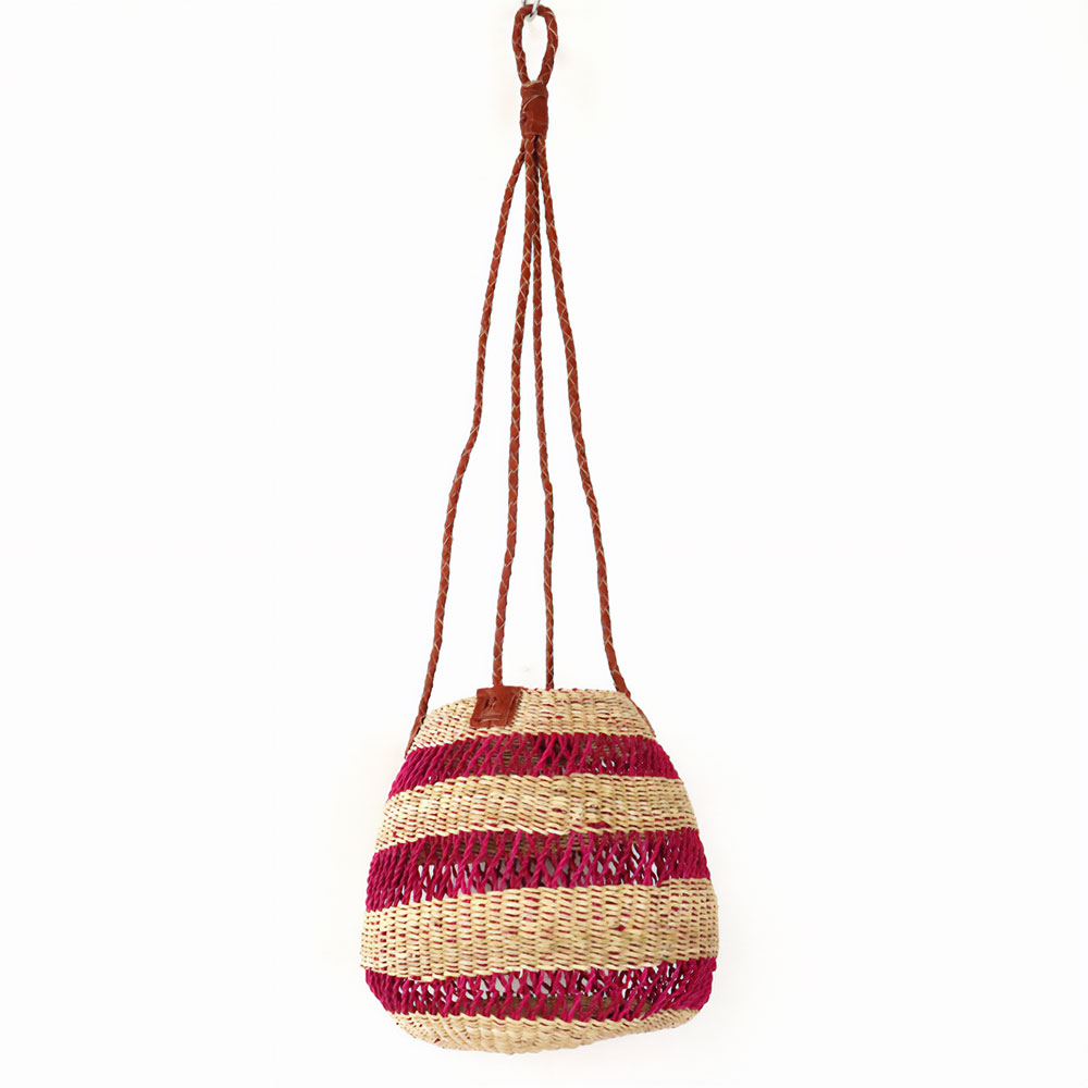 ボルガバスケット ぽっこり透かし ハンギングプランター ナチュラルピンク ダークレッド革 23SS一点物 @8000→6400円
