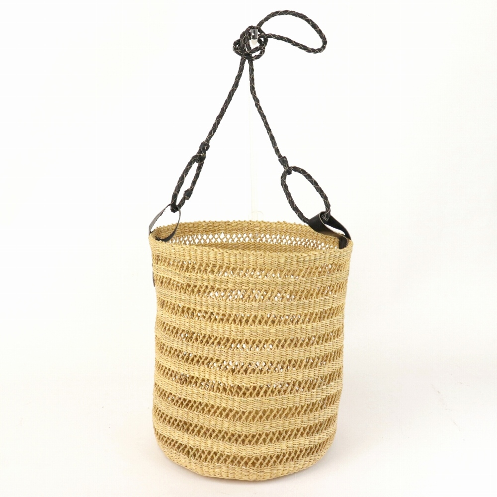 ボルガバスケット 筒型透かし 大 革ショルダー ナチュラル 黒革 23SS一点物 @13500→10800円