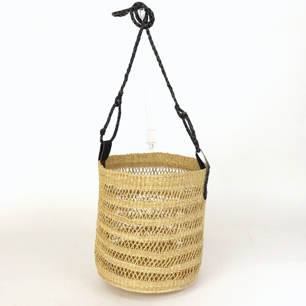 ボルガバスケット 筒型透かし 小 革ショルダー ナチュラル 黒革 23SS一点物 @11500→9200円